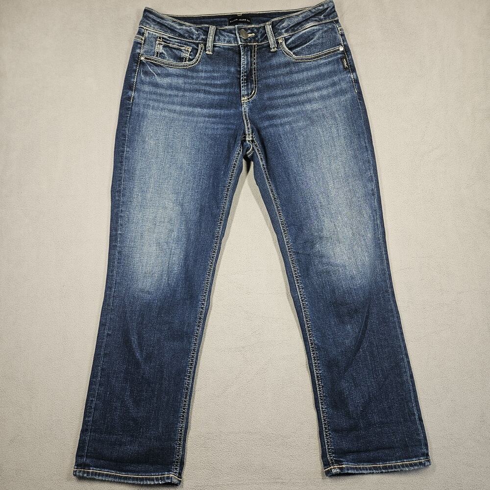 Silver Jeans Womens 31 Blue Stretch Suki Capri Crop Jeans Patriotic Flag USA - Picture 2 of 11